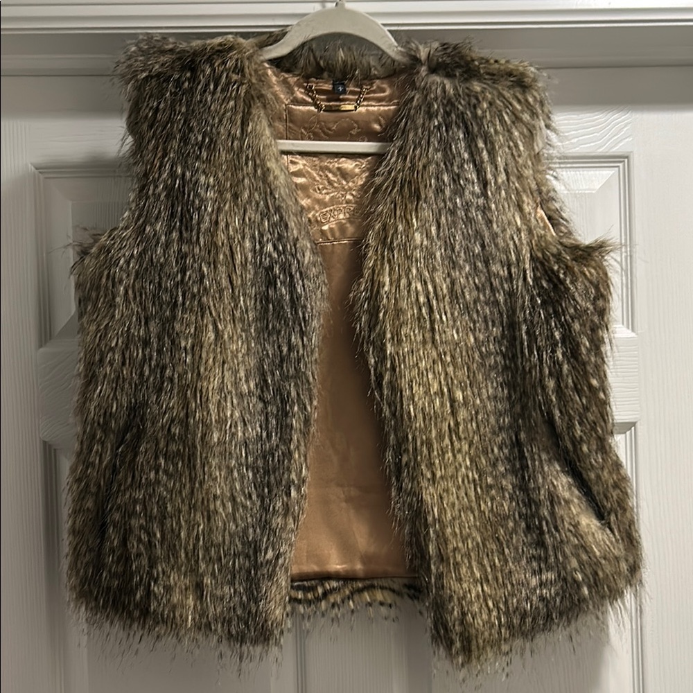 Express Faux Fur Vest in Brown and Tan